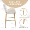 28.75inch Counter Height Bar Stools Set of 2, Bar Height Arm Chairs, Velvet Fabric Stools with Golden Legs and Footrests, White