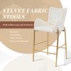 28.75inch Counter Height Bar Stools Set of 2, Bar Height Arm Chairs, Velvet Fabric Stools with Golden Legs and Footrests, White
