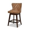 Holmes Tufted High-Back 360 Swivel Counter-Height Barstool, Tan Brown Faux Leather