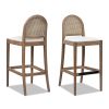 Panama 30.5" Curved Back Cane Rattan Bar Stool, Set of 2, Ivory White Boucle