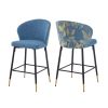 Counter Height Bar Stools Set of 2, Jacquard Upholstered Bar Chairs, Metal Footrest and Frame for Kitchen,Dining Room,28"H Seat Height , Blue