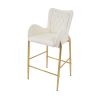 28.75inch Counter Height Bar Stools Set of 2, Bar Height Arm Chairs, Velvet Fabric Stools with Golden Legs and Footrests, White
