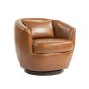 Upholstered Swivel Barrel Armchair with Storage Modern Living Room Side Chair for Bedroom/Office/Reading Spaces - PU Light Brown