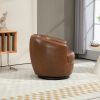 Upholstered Swivel Barrel Armchair with Storage Modern Living Room Side Chair for Bedroom/Office/Reading Spaces - PU Light Brown