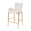 28.75inch Counter Height Bar Stools Set of 2, Bar Height Arm Chairs, Velvet Fabric Stools with Golden Legs and Footrests, White