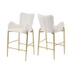 28.75inch Counter Height Bar Stools Set of 2, Bar Height Arm Chairs, Velvet Fabric Stools with Golden Legs and Footrests, White