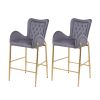 28.75inch Counter Height Bar Stools Set of 2, Bar Height Arm Chairs, Velvet Fabric Stools with Golden Legs and Footrests,Gray