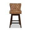 Holmes Tufted High-Back 360 Swivel Counter-Height Barstool, Tan Brown Faux Leather