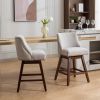 Counter Height Swivel Barstools, 26'' H Seat Height Upholstered Bar Stools Set of 2, Fabric in Ivory